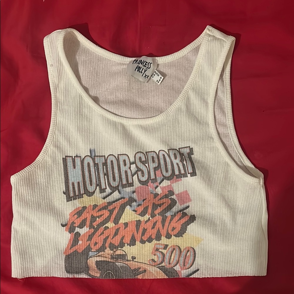 Princess Polly White Motor Sport crop Tank Top